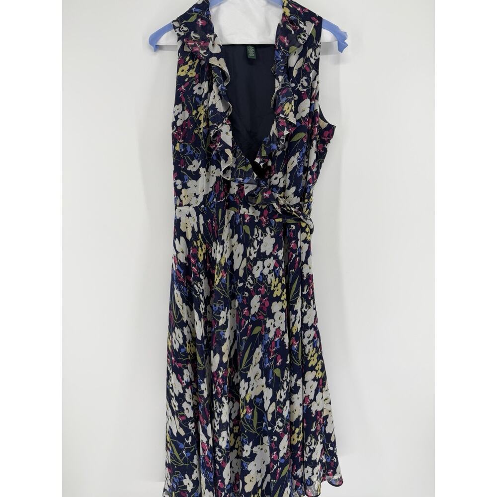 LAUREN RALPH LAUREN $129 Floral Ruffle Lined Sleeveless True Wrap Dress Size 6 - Picture 5 of 10